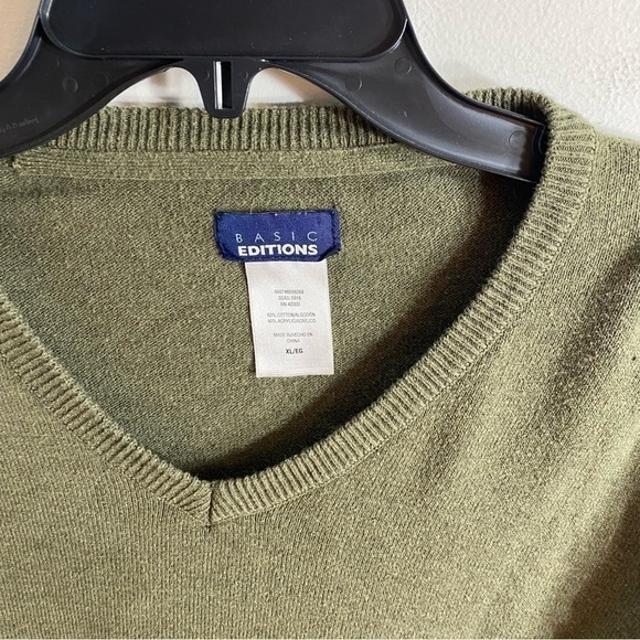 Basic Editions V-neck Green Sweater XL Men’s - Picture 3 of 4